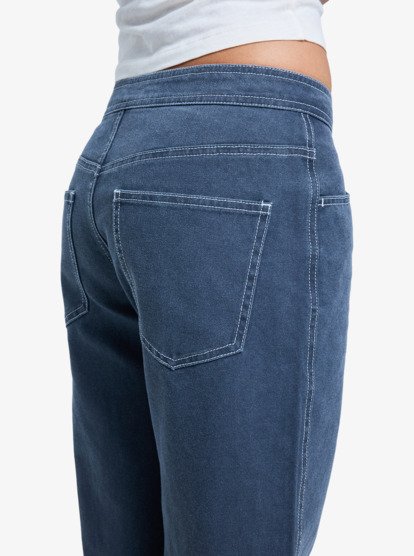 roxy, Chloe Kim Pop Stitch - Pantalon droit décontracté à taille basse pour Femme, TRUE BLACK (kvj0) Chloe Kim Pop Stitch - Low Rise Relaxed Straight Leg Trousers for Women  ERJNP03687