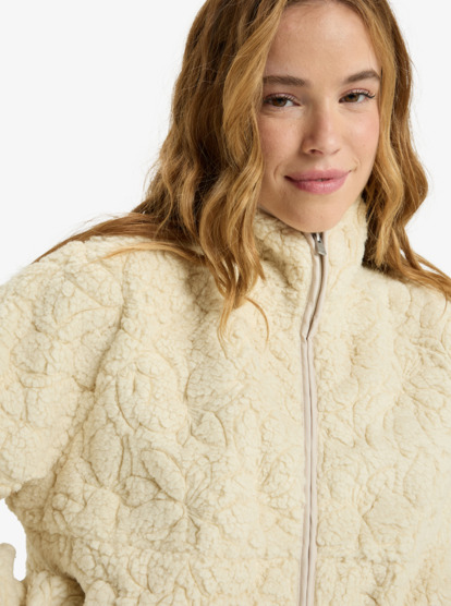 roxy, Blurry Cloud - Polar holgado con cremallera para mujer, PARCHMENT (tec0) Blurry Cloud - Full Zip Relaxed Fleece for Women  ERJPF03212
