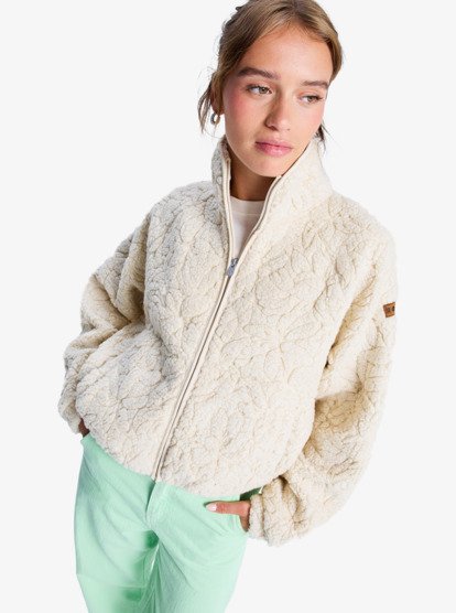 roxy, Blurry Cloud - Polar holgado con cremallera para mujer, PARCHMENT (tec0) Blurry Cloud - Full Zip Relaxed Fleece for Women  ERJPF03212