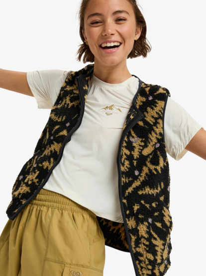 roxy, Waves Of Warmth Easy - Smanicato sportivo da Donna, ANTHRACITE BIG FLOWERS (kvj3) Waves Of Warmth Easy - Sport Vest for Women  ERJPF03218