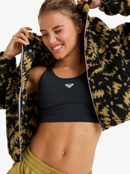 roxy, Boundless Spirit Zippered - Veste sherpa de sport pour Femme, ANTHRACITE BIG FLOWERS (kvj3) Boundless Spirit Zippered - Sherpa Jacket for Women  ERJPF03220