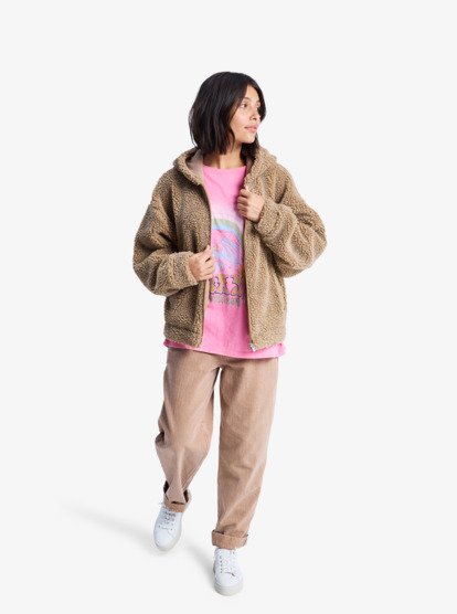 roxy, City Track - Chaqueta tipo peluche con capucha para mujer, WOODSMOKE (cma0) City Track - Oversized Hooded Zip Fleece for Women  ERJPF03227