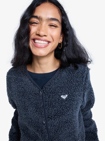 roxy, Iconic Town - Top in pile polare con bottoni da Donna, PHANTOM (kta0) Iconic Town - Button Up Polar Fleece Top for Women  ERJPF03229