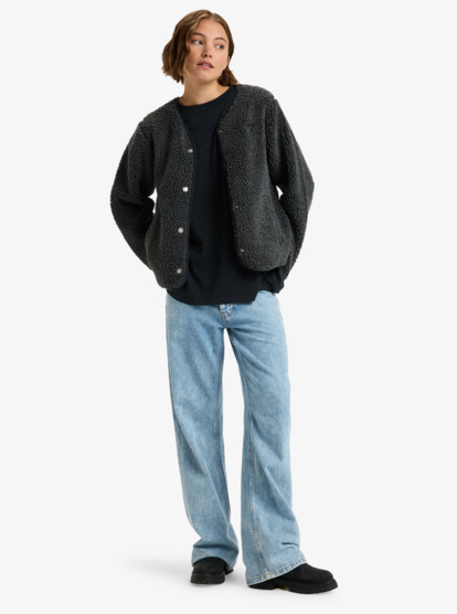 roxy, Iconic Town - Top in pile polare con bottoni da Donna, PHANTOM (kta0) Iconic Town - Button Up Polar Fleece Top for Women  ERJPF03229