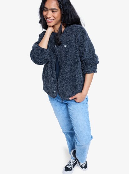 roxy, Iconic Town - Top in pile polare con bottoni da Donna, PHANTOM (kta0) Iconic Town - Button Up Polar Fleece Top for Women  ERJPF03229