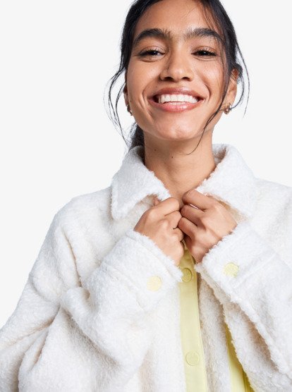 roxy, Chloe Kim Polar Shacket - Polar fleece shacket voor Dames, WHISPER WHITE (wcf0) Chloe Kim Polar Shacket - Button Up Fleece Shirt Jacket for Women  ERJPF03231