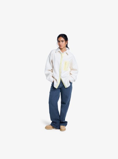 roxy, Chloe Kim Polar Shacket - Polar fleece shacket voor Dames, WHISPER WHITE (wcf0) Chloe Kim Polar Shacket - Button Up Fleece Shirt Jacket for Women  ERJPF03231