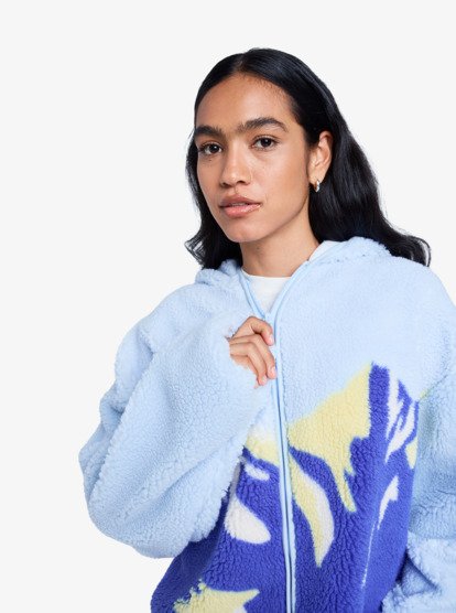 roxy, Chloe Kim Print Polar - Sweat à capuche entièrement zippé en polaire pour Femme, ICE WATER (bhc0) Chloe Kim Print Polar - Polar Fleece Full Zip Hoodie for Women  ERJPF03232