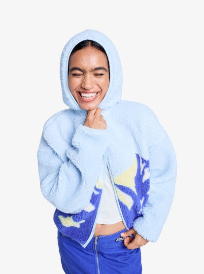 roxy, Chloe Kim Print Polar - Sweat à capuche entièrement zippé en polaire pour Femme, ICE WATER (bhc0) Chloe Kim Print Polar - Polar Fleece Full Zip Hoodie for Women  ERJPF03232