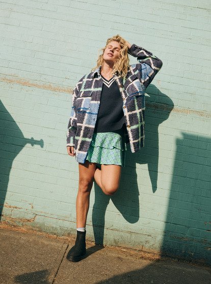 Over And Above - Check Plaid Polar Fleece Shirt Jacket for Women  ERJPF03234