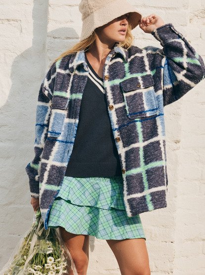 Over And Above - Check Plaid Polar Fleece Shirt Jacket for Women  ERJPF03234