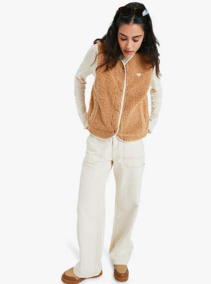 roxy, Iconic Town - Gilet polaire Sherpa pour Femme, ALMOND (cmd0) Iconic Town - Sherpa Polar Fleece Vest for Women  ERJPF03235