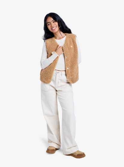 roxy, Iconic Town - Gilet polaire Sherpa pour Femme, ALMOND (cmd0) Iconic Town - Sherpa Polar Fleece Vest for Women  ERJPF03235