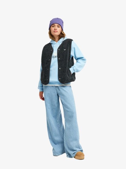 roxy, Iconic Town - Gilet in pile polare Sherpa da Donna, PHANTOM (kta0) Iconic Town - Sherpa Polar Fleece Vest for Women  ERJPF03235