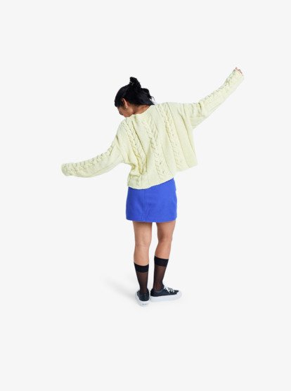 roxy, Chloe Kim Cropped Cable - Pull à col rond en maille torsadée pour Femme, YELLOW PEAR (yfk0) Chloe Kim Cropped Cable - Crew Neck Cable Knit Jumper for Women  ERJSW03679