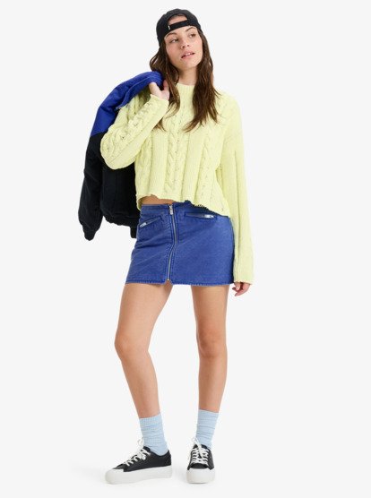 roxy, Chloe Kim Cropped Cable - Pull à col rond en maille torsadée pour Femme, YELLOW PEAR (yfk0) Chloe Kim Cropped Cable - Crew Neck Cable Knit Jumper for Women  ERJSW03679
