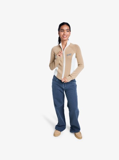 roxy, Chloe Kim Blocked Mock Neck - Maglione a collo alto con cerniera da Donna, TRAVERTINE (czr0) Chloe Kim Blocked Mock Neck - Mock Neck Full Zip Jumper for Women  ERJSW03682