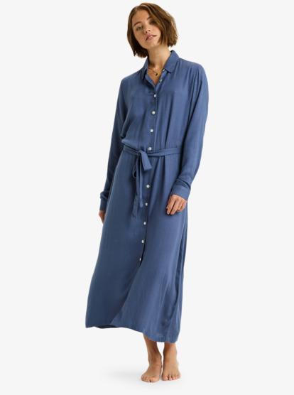 Island Escape Solid - Collared Long Sleeve Button Front Midi Dress for Women  ERJWD03922