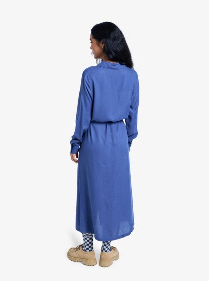 Island Escape Solid - Collared Long Sleeve Button Front Midi Dress for Women  ERJWD03922