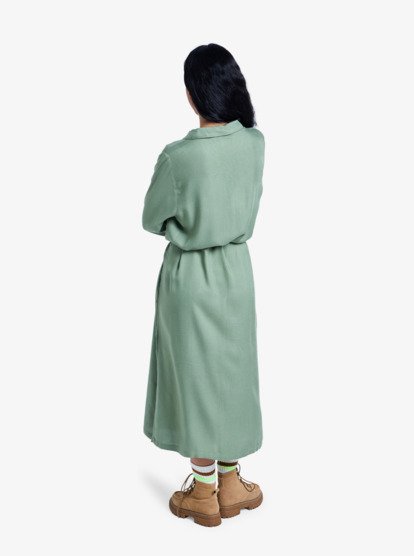 Island Escape Solid - Collared Long Sleeve Button Front Midi Dress for Women  ERJWD03922