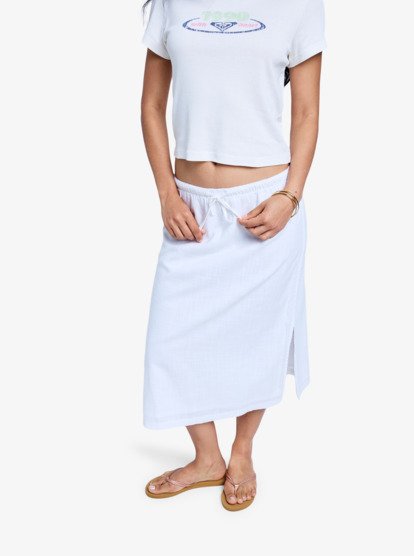 roxy, Over The Waves - Midi Skirt With Drawcord Waist for Women, BRIGHT WHITE (wbb0) Over The Waves - Midi Skirt With Drawcord Waist for Women  ERJWK03185