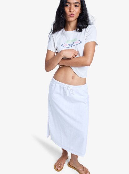roxy, Over The Waves - Midi Skirt With Drawcord Waist for Women, BRIGHT WHITE (wbb0) Over The Waves - Midi Skirt With Drawcord Waist for Women  ERJWK03185