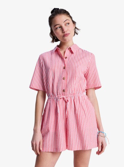 Real Tomorrow Stripe - Collared Short Jumpsuit for Women  ERJWO03025