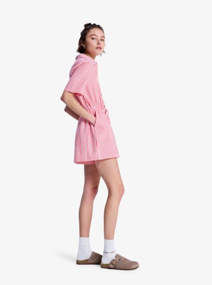 Real Tomorrow Stripe - Collared Short Jumpsuit for Women  ERJWO03025