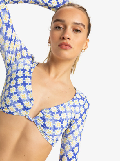 Artsy Tile - Long Sleeves Crop Surf Top for Women  ERJWR03836