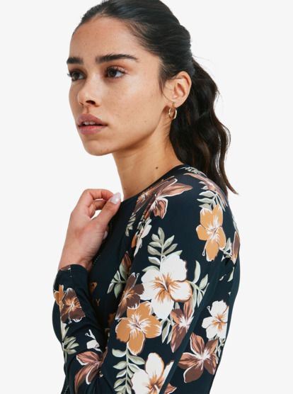 roxy, Full Zipped Mix - Rash Vest met Rits en Lange Mouw voor Dames, ALMOND TROPICAL FEELS (cmd7) Full Zipped Mix - Long Sleeve Zipped Rash Vest for Women  ERJWR03890