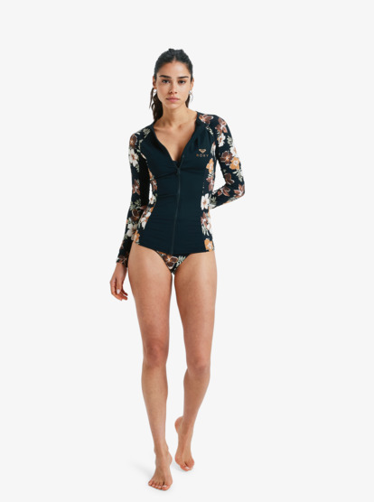 roxy, Full Zipped Mix - Rash Vest met Rits en Lange Mouw voor Dames, ALMOND TROPICAL FEELS (cmd7) Full Zipped Mix - Long Sleeve Zipped Rash Vest for Women  ERJWR03890