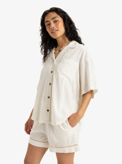 roxy, Bisous Fancy - Übergroßes Kurzärmliges Hemd für Frauen, EGRET (wbs0) Bisous Fancy - Oversized Short Sleeve Shirt for Women  ERJWT03690