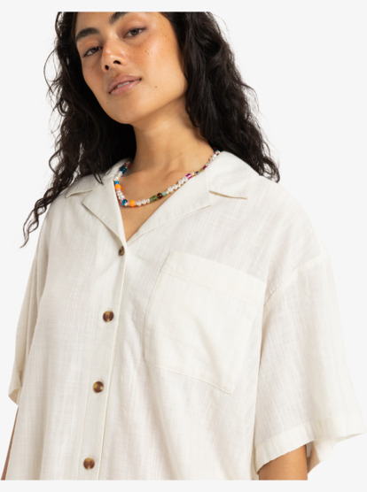 roxy, Bisous Fancy - Übergroßes Kurzärmliges Hemd für Frauen, EGRET (wbs0) Bisous Fancy - Oversized Short Sleeve Shirt for Women  ERJWT03690