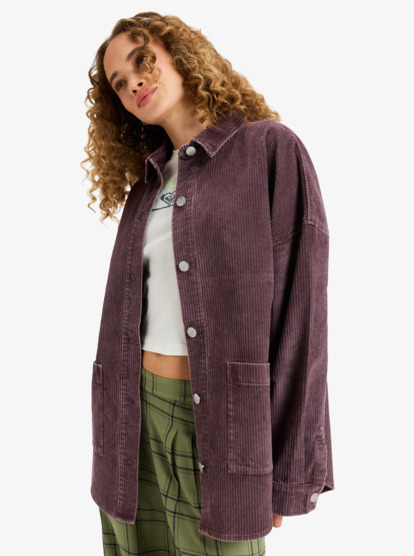 roxy, Kick Back Washed - Corduroy Jack met knoopsluiting voor Dames, HUCKLEBERRY (rrf0) Kick Back Washed - Oversized Corduroy Jacket for Women  ERJWT03697