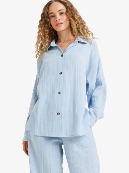 roxy, Morning Time - Camisa oversize de manga larga para mujer, KENTUCKY BLUE (bfp0) Morning Time - Oversize Long Sleeve Shirt for Women  ERJWT03698