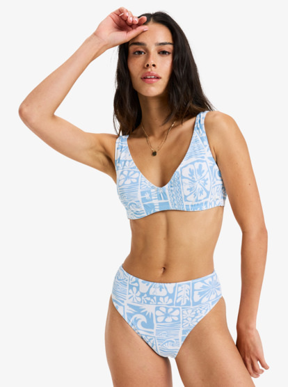 roxy, Flowers Wave Mid Waist Mod - Bas de bikini pour Femme, SKY BLUE SURFENIRS (bgc6) Flowers Wave Mid Waist Mod - Bikini Bottoms for Women  ERJX405125