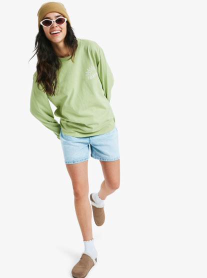 roxy, Hangloose Washed - T-shirt met Lange Mouwen voor Dames, LEAF GREEN (ghc0) Hangloose Washed - Long Sleeve T-Shirt for Women  ERJZT06061