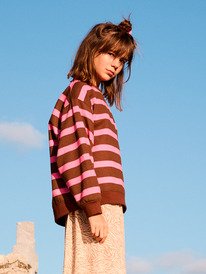 1 Little Things - Sweatshirt às riscas de estilo descontraído para raparigas 4-16 Pink ERGFT04023 Roxy