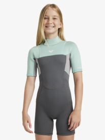 0 Prologue 2/2 mm &ndash; Muta estiva a maniche corte con cerniera posteriore da ragazza (2-16 anni) Green ERGW503021 Roxy