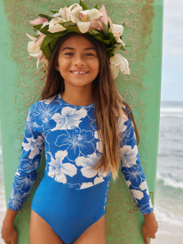 0 Hippy Hibiscus - Long Sleeve One-Piece Swimsuit for Girls 6 - 16  ERGWR03432 Roxy