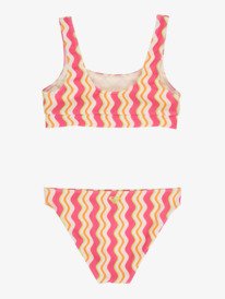 1 Bold Waves - Conjunto de biqu&iacute;ni de duas pe&ccedil;as Crop para Raparigas 6-16 Pink ERGX203707 Roxy