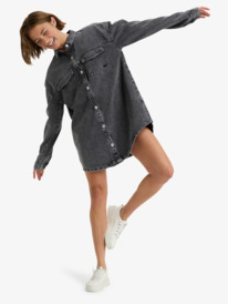 2 Tidal Moon - Vestido-camisa de ganga de manga comprida para Mulher Cinza ERJDD03009 Roxy