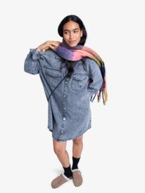 5 Tidal Moon - Denim Long Sleeve Mini Shirtdress for Women Grey ERJDD03009 Roxy