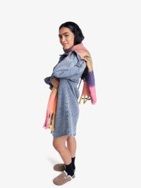 1 Tidal Moon - Denim Long Sleeve Mini Shirtdress for Women Grey ERJDD03009 Roxy