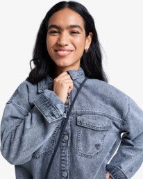 2 Tidal Moon - Denim Long Sleeve Mini Shirtdress for Women Grey ERJDD03009 Roxy