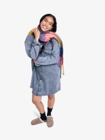 3 Tidal Moon - Denim Long Sleeve Mini Shirtdress for Women Grey ERJDD03009 Roxy