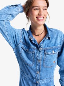 2 Coastal Weekend - Langärmliger Jeans-Einteiler für Frauen Blau ERJDO03001 Roxy