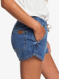 2 Go To The Beach Elasticated Denim Shorts Blue ERJDS03213 Roxy