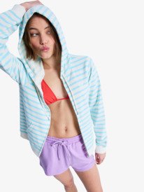 0 Perfect Stripe - Sweat à capuche zippé rayé pour Femme Bleu ERJFT05041 Roxy