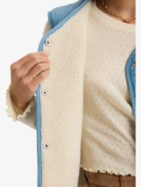 5 Simply Lucky - Dubbelzijdig kort denim jack met sherpavoering voor Dames Blue ERJJK03684 Roxy